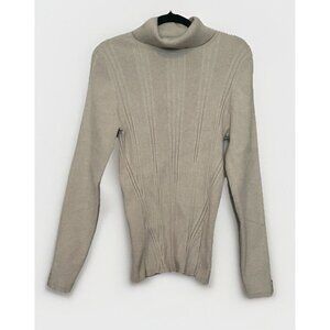 White House Black Market Beige Ribbed Stretch Long Sleeve Turtleneck Sweater XL